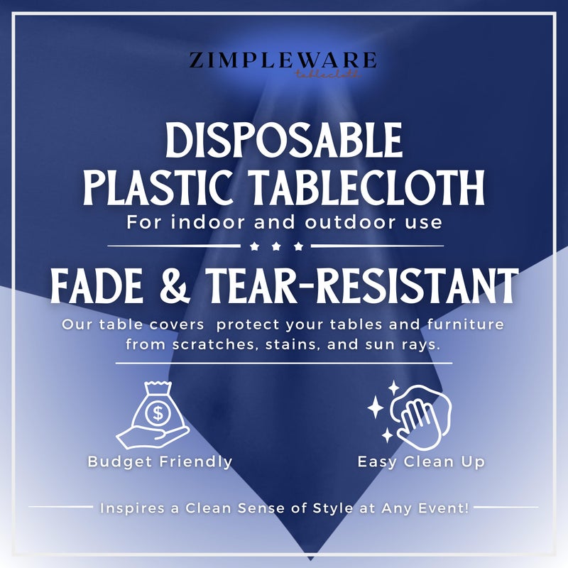 ZIMPLEWARE Premium Navy Blue Plastic Table Cloth Disposable (12 Pk) Plastic Tablecloths for Rectangle Tables (54in x 108in) Party Table Cloths Disposable for 6ft to 8ft Rectangle Tables - Image 2